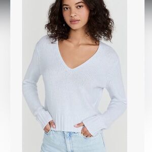 Vince Cashmere Chunky V Neck Pullover Powder Blue Cropped Sweater M